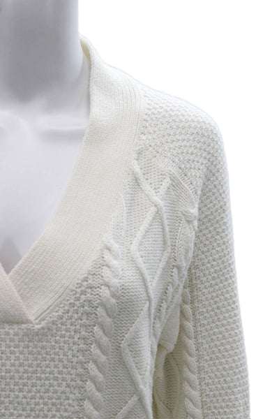 Kule Womens V-Neck Cotton Pullover Sweater White Long Sleeve Size S