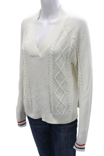Kule Womens V-Neck Cotton Pullover Sweater White Long Sleeve Size S