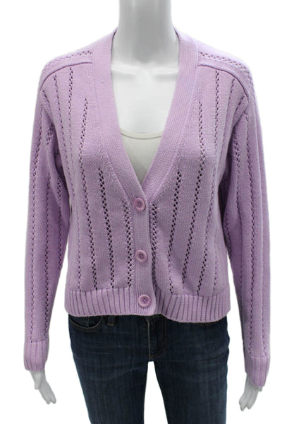 Cotton By Autumn Cashmere Women Purple Striped Cardigan V-Neck Size XS