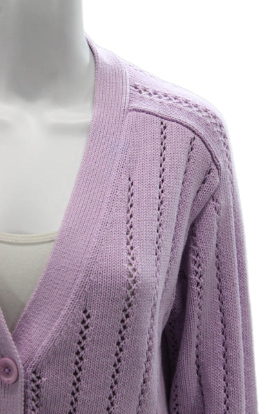 Cotton By Autumn Cashmere Women Purple Striped Cardigan V-Neck Size XS