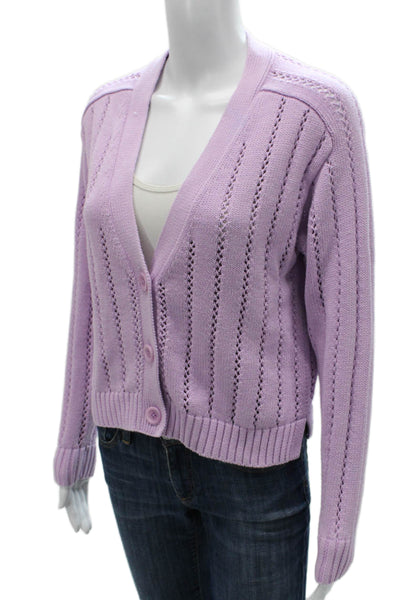 Cotton By Autumn Cashmere Women Purple Striped Cardigan V-Neck Size XS