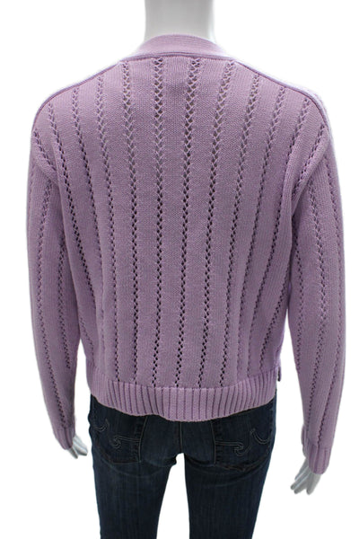 Cotton By Autumn Cashmere Women Purple Striped Cardigan V-Neck Size XS