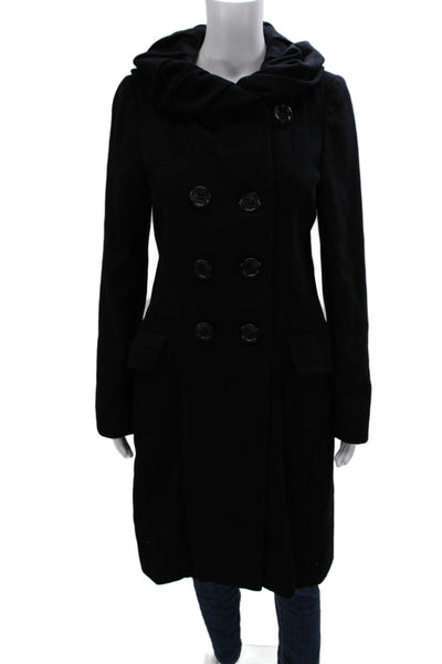 BCBGMAXAZRIA Women Black Wool Overcoat Button Long Sleeve Size S
