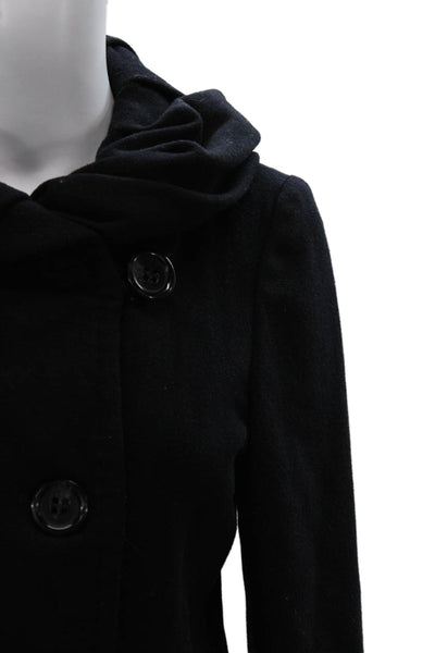 BCBGMAXAZRIA Women Black Wool Overcoat Button Long Sleeve Size S