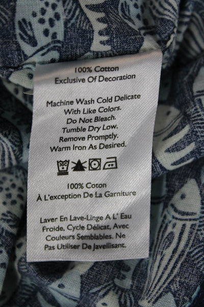 Eddie Bauer Mens Button Front Short Sleeve Collared Fish Shirt Blue Size Large