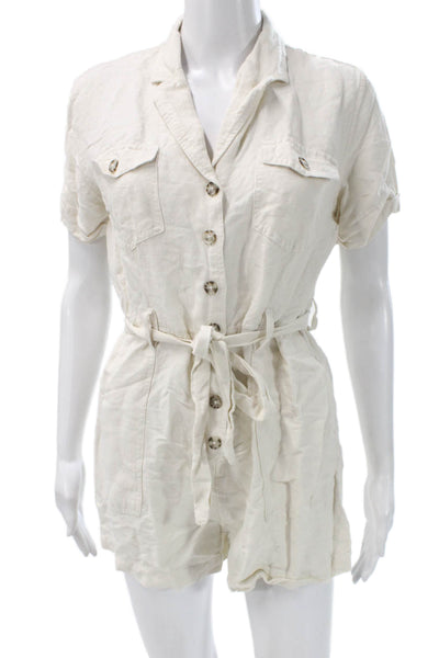 Rails Women Romper One Piece Ivory Collared Short Sleeve Rayon Button Size S