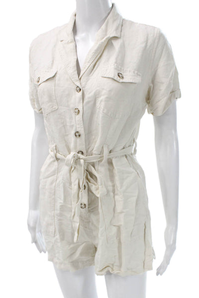 Rails Women Romper One Piece Ivory Collared Short Sleeve Rayon Button Size S