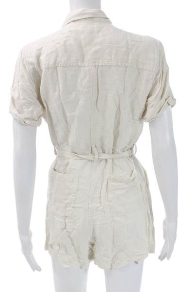 Rails Women Romper One Piece Ivory Collared Short Sleeve Rayon Button Size S