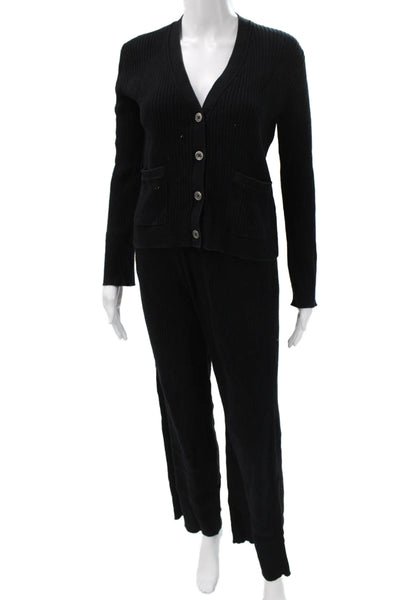 ATM Womens Sweater Set Black V-Neck Button Cotton Long Sleeve Size XS