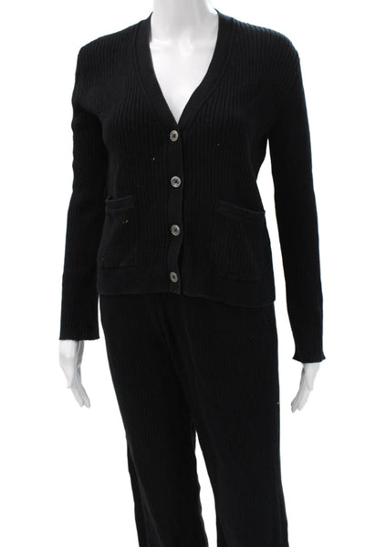 ATM Womens Sweater Set Black V-Neck Button Cotton Long Sleeve Size XS