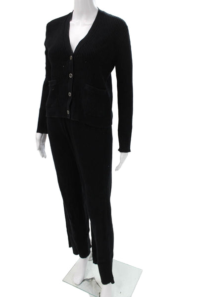 ATM Womens Sweater Set Black V-Neck Button Cotton Long Sleeve Size XS