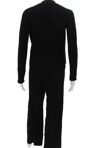 ATM Womens Sweater Set Black V-Neck Button Cotton Long Sleeve Size XS