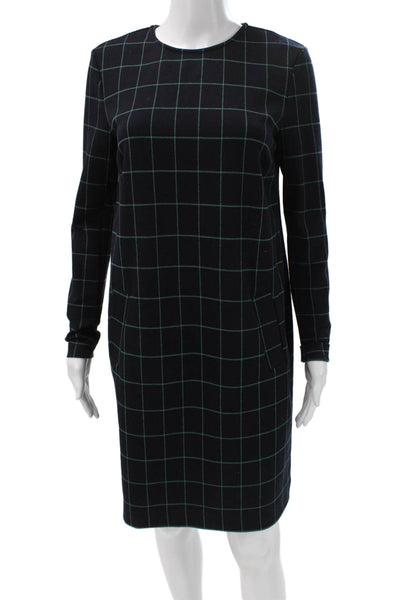 Brooks Brothers Womens Shift Dress Blue Check Long Sleeve Zip Size S