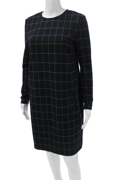 Brooks Brothers Womens Shift Dress Blue Check Long Sleeve Zip Size S