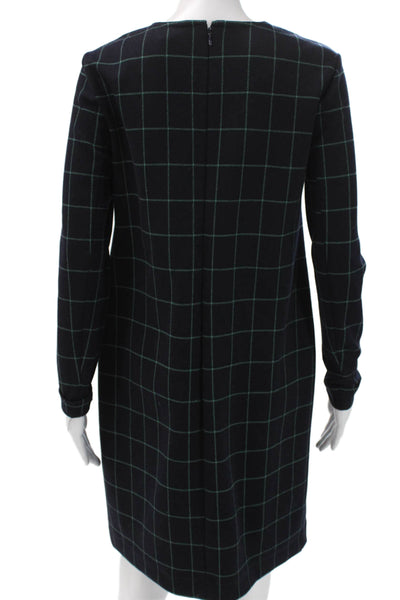 Brooks Brothers Womens Shift Dress Blue Check Long Sleeve Zip Size S