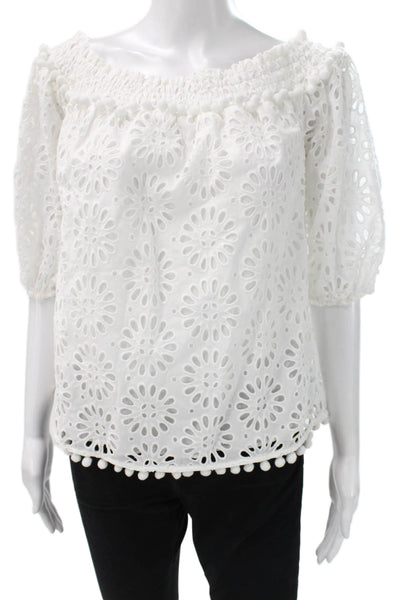 Lilly Pulitzer Womens Floral Off Shoulder 3/4 Sleeve Blouse White Size M