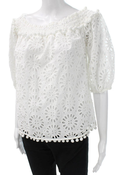 Lilly Pulitzer Womens Floral Off Shoulder 3/4 Sleeve Blouse White Size M