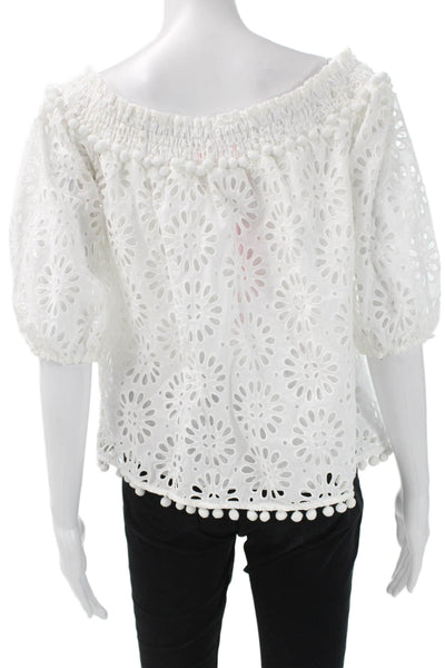 Lilly Pulitzer Womens Floral Off Shoulder 3/4 Sleeve Blouse White Size M