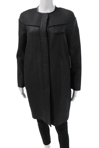 Missoni Womens Black Sheepskin Leather Striped Basic Jacket Size 40