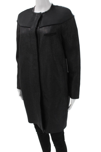 Missoni Womens Black Sheepskin Leather Striped Basic Jacket Size 40