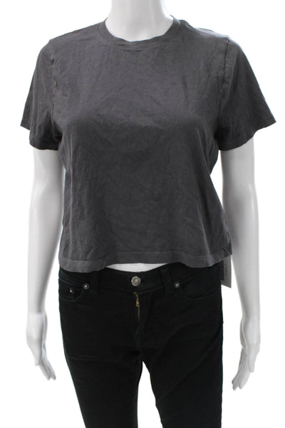 Madewell Women Cropped Gray Cotton T-Shirt Short Sleeve Round Neck Size S