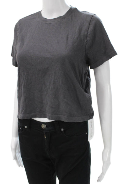 Madewell Women Cropped Gray Cotton T-Shirt Short Sleeve Round Neck Size S