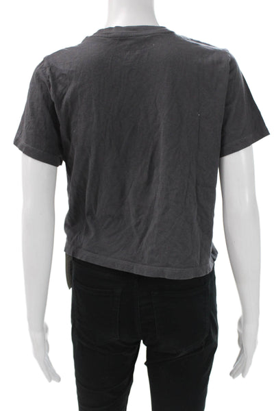 Madewell Women Cropped Gray Cotton T-Shirt Short Sleeve Round Neck Size S