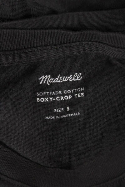 Madewell Women Cropped Gray Cotton T-Shirt Short Sleeve Round Neck Size S
