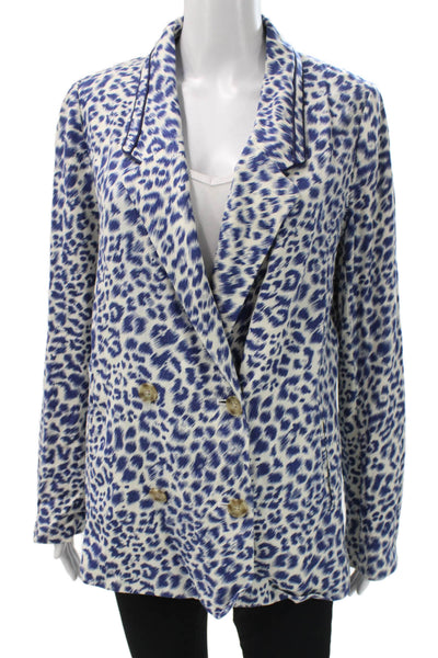Cartonnier Anthropologie Womens Blue Animal Print Blazer Long Sleeve Size M