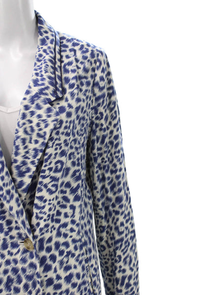 Cartonnier Anthropologie Womens Blue Animal Print Blazer Long Sleeve Size M