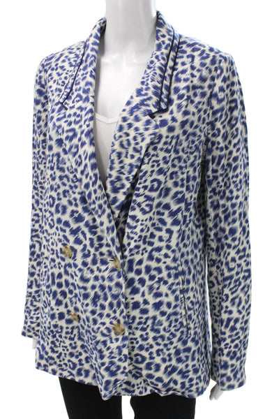 Cartonnier Anthropologie Womens Blue Animal Print Blazer Long Sleeve Size M