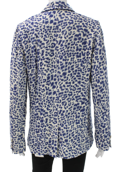Cartonnier Anthropologie Womens Blue Animal Print Blazer Long Sleeve Size M