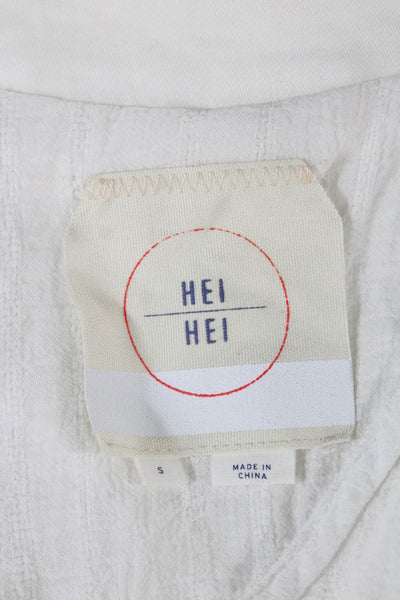 Hei Hei Women Blazer White Cotton Spandex Long Sleeve Button Size S