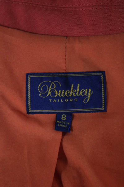Buckley Womens Blazer Orange Polyester Blend Button Long Sleeve Size 8