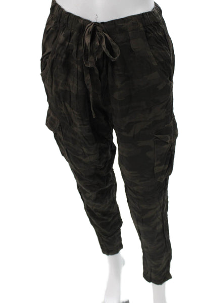 Sanctuary Womens Cargo Pants Green Camo Rayon Drawstring Size M