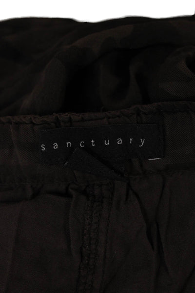 Sanctuary Womens Cargo Pants Green Camo Rayon Drawstring Size M