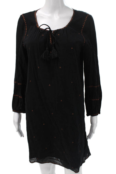 Madewell Women Shift Dress Black Long Sleeve Round Neck Knee Length Size M