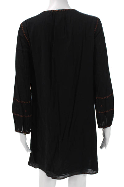 Madewell Women Shift Dress Black Long Sleeve Round Neck Knee Length Size M