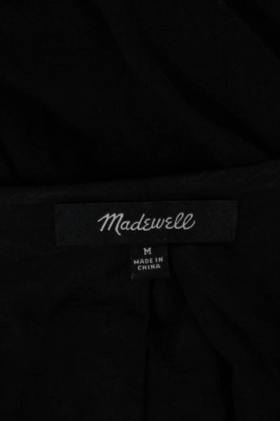 Madewell Women Shift Dress Black Long Sleeve Round Neck Knee Length Size M