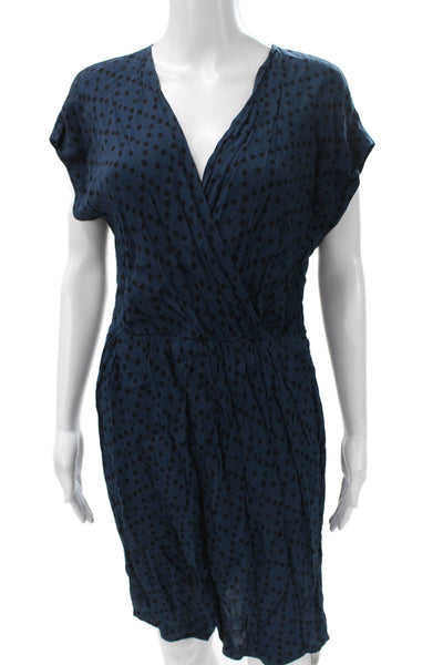 Madewell Women Wrap Dress Blue Viscose V Neck Short Sleeve Knee Length Size M