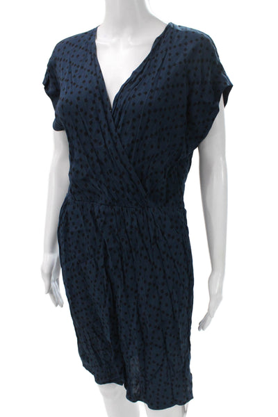 Madewell Women Wrap Dress Blue Viscose V Neck Short Sleeve Knee Length Size M