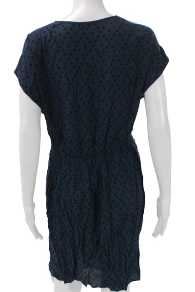 Madewell Women Wrap Dress Blue Viscose V Neck Short Sleeve Knee Length Size M