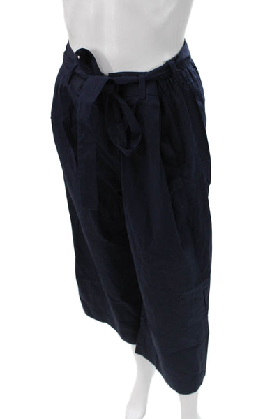 J Crew Women Paperbag Pants Blue Cotton Tie Size 8