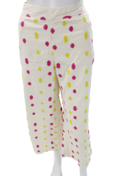 Anthropologie Womens Cropped Ivory Geometric Cotton Pants Size 8