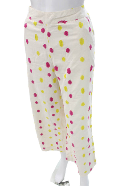 Anthropologie Womens Cropped Ivory Geometric Cotton Pants Size 8