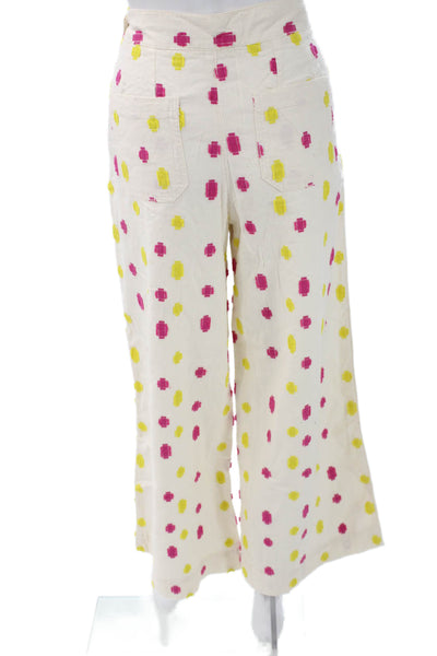Anthropologie Womens Cropped Ivory Geometric Cotton Pants Size 8