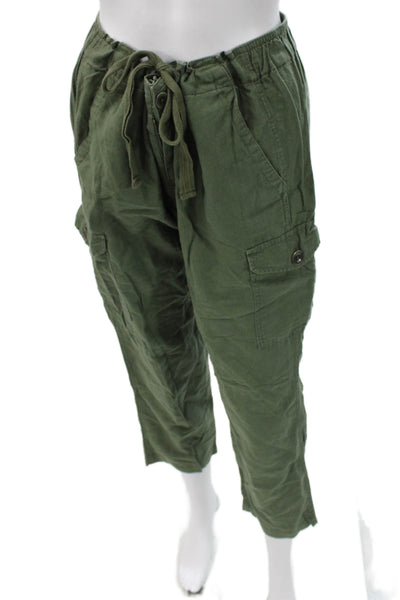 J Crew Women Cargo Pants Green Linen Drawstring Size 6