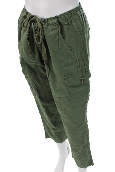 J Crew Women Cargo Pants Green Linen Drawstring Size 6