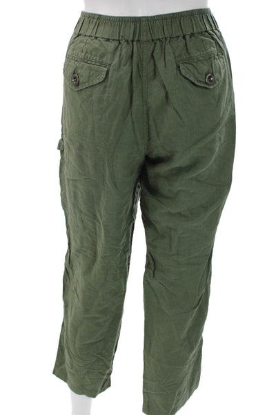 J Crew Women Cargo Pants Green Linen Drawstring Size 6