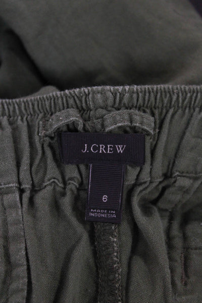 J Crew Women Cargo Pants Green Linen Drawstring Size 6